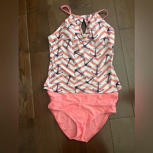 Melon Color Tankini with Navy Anchor Print ⚓🍈